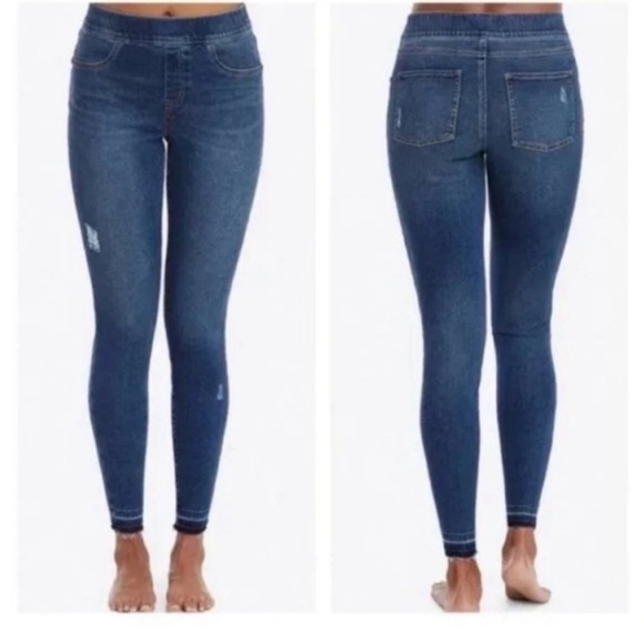 Spanx Distressed Ankle Jeans High Waist Blue Size 1X Skinny Jean Jegging - Picture 1 of 10